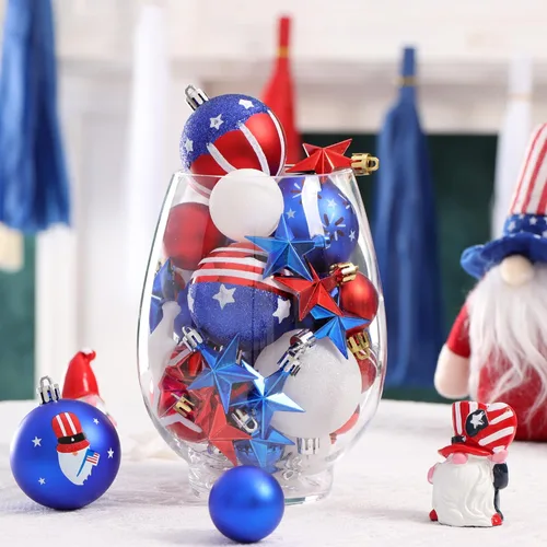 Miniatura 6 de 100pcs 4th of July Tree Ornaments and Decorations Patriotic Ornaments for Independence Day Shatterproof Hanging Red White and Blue Ball Star