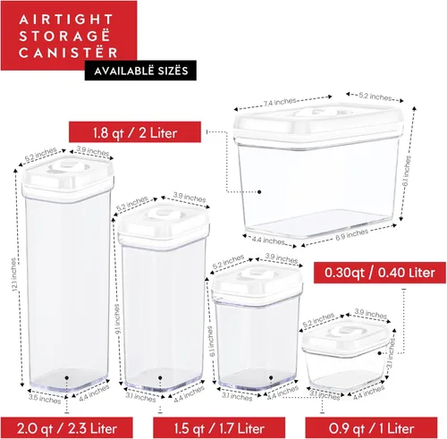Miniatura 8 de DWËLLZA KITCHEN Recipientes herméticos de almacenamiento de alimentos con tapas blancas de 2 litros, 4 piezas de plástico transparente para 04 - 2