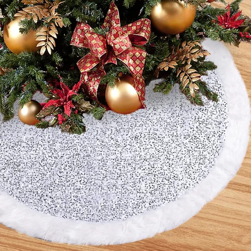 Miniatura 9 de Surblue Falda de árbol de Navidad de 48 pulgadas de profundidad, faldas de árbol gruesas de felpa para decoración de Navidad, adornos de árbol