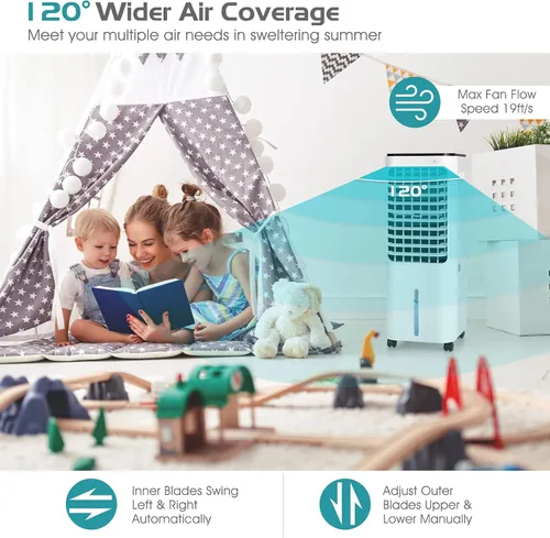 Miniatura 8 de GOFLAME Enfriador de aire evaporativo 4 en 1, ventilador de refrigeración de aire portátil humidificador de aire con 4 paquetes de hielo y control