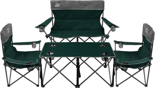 Miniatura 7 de Juego de 4 sillas de campamento de gran tamaño con mesa, silla de césped plegable para exteriores, soporte para tazas, portátil, silla de sofá Negro