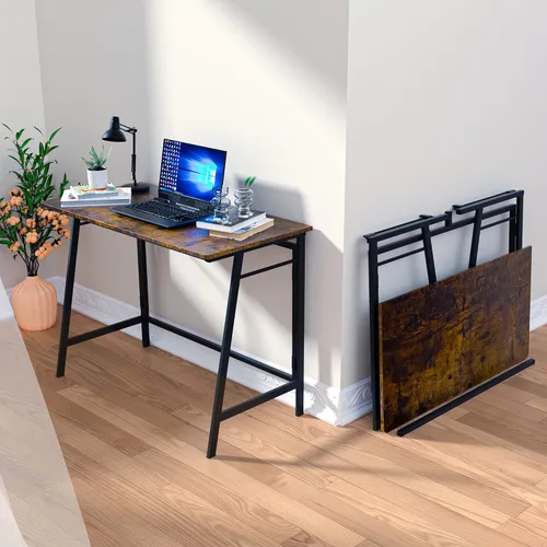 Miniatura 2 de ASTARTH Escritorio plegable de 40 pulgadas, mesa plegable que ahorra espacio, mesa de PC de estilo simple moderno, marco de metal negro, escritorio