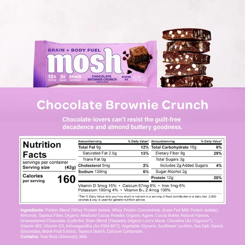 Miniatura 2 de MOSH Barras de proteína Keto de brownie de chocolate, altas en fibra, bajas en carbohidratos, sin gluten, altas en proteínas, aperitivo saludable