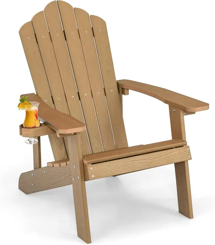 Miniatura 28 de Giantex Silla Adirondack para exteriores, sillas de patio de gran tamaño con portavasos oculto, veta de madera realista, capacidad de peso de 380