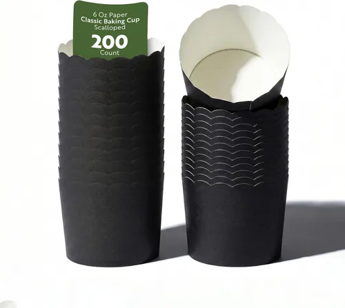 Miniatura 29 de Restaurantware Paquete de 200 moldes de papel para cupcakes de 3.38 onzas, resistentes a la grasa, festoneados para horno, elegantes tazas