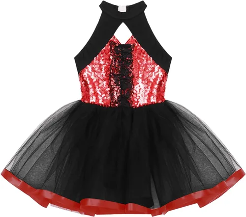Miniatura 34 de CHICTRY Vestido tutú de ballet con lentejuelas brillantes para niñas y niñas, moderno disfraz de baile latino de jazz