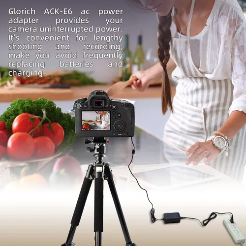 Miniatura 2 de Glorich ACK-E6 Adaptador de corriente de CA DR-E6 Acoplador DC LP-E6 LP-E6N Kit de fuente de alimentación de batería ficticia para cámaras Canon EOS