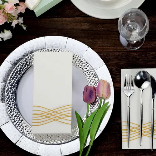 Miniatura 8 de Efavormart - Paquete de 20 servilletas desechables de papel de lino suave de papel de lino Airlaid de lámina dorada, color blanco Oro