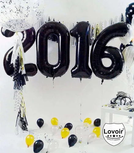 Miniatura 4 de Globo negro de 40 pulgadas con el número 16, 61 de gran tamaño, de papel de aluminio de Mylar gigante, globos negros de helio para fiesta