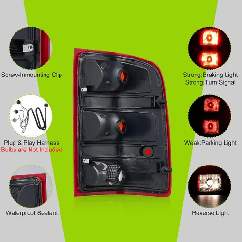 Miniatura 6 de Luz Trasera para 2007-2013 GMC Sierra 1500 (SL, SLE, SLT, WT) - 2007-2014 GMC Sierra 2500 3500 HD Luz trasera con bombillas y arnés GM2800208 Lado