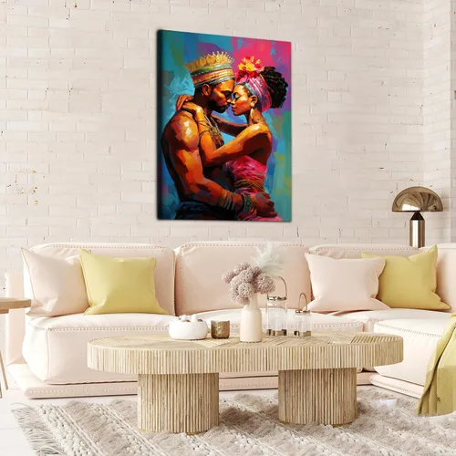 Miniatura 178 de Arte de pared afroamericano, decoración de rey y reina bailarín negro para sala de estar, arte de pareja de amor negro para dormitorio, lienzo