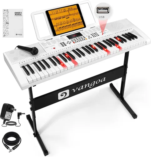 Vangoa VGK6101 - Teclado de piano para principiantes, teclado de aprendizaje de 61 teclas con teclas iluminadas, teclado de piano eléctrico con 600