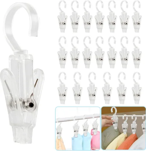 Miniatura 11 de VinBee 20 ganchos de lavandería con clips de plástico superfuerte para el hogar, viajes, ganchos giratorios para colgar en el armario, abrazaderas