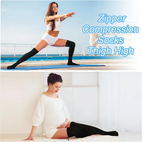 Miniatura 4 de Calcetines de compresión con cremallera alta hasta el muslo de 20-30 mmHg, medias de compresión con cremallera hasta el muslo para mujeres