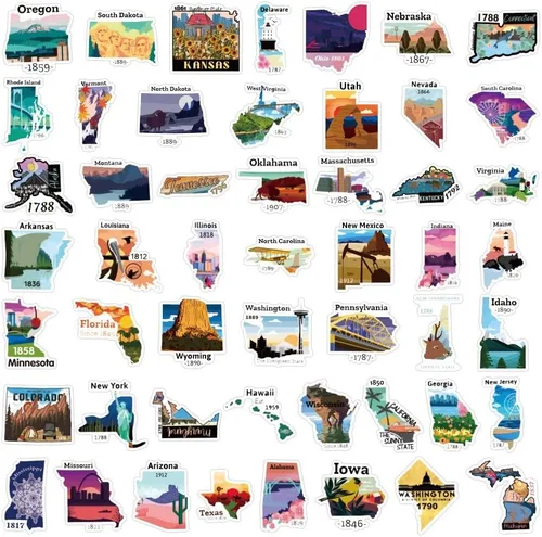 Miniatura 3 de Calcomanías de mapa de Estados Unidos, 50 unidades, Funimost Travel USA, calcomanías de vinilo impermeables para botellas de agua, laptop