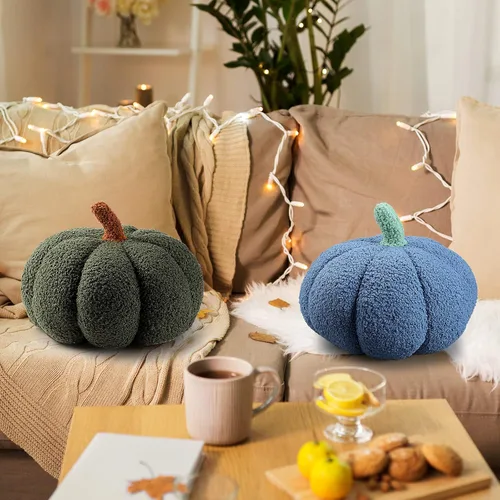 Miniatura 7 de Queekay 2 almohadas de calabaza de felpa de 11 x 9.5 pulgadas, decoración de calabaza rellena de Acción de Gracias para otoño, hogar, dormitorio