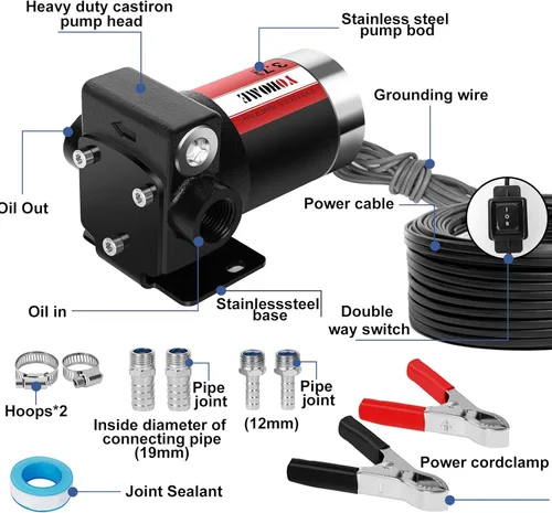 Miniatura 3 de Bomba de transferencia de gasolina YOHOME DC 12V Nueva bomba de transferencia de combustible de doble vía de hierro fundido 3.7GPM con estabilidad