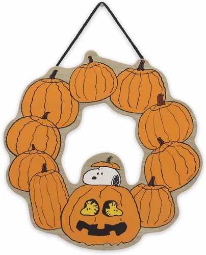 Peanuts Snoopy Jack-O-Lantern - Guirnalda de Halloween colgante de madera para decoración de pared, divertido letrero de Snoopy para el hogar Naranja
