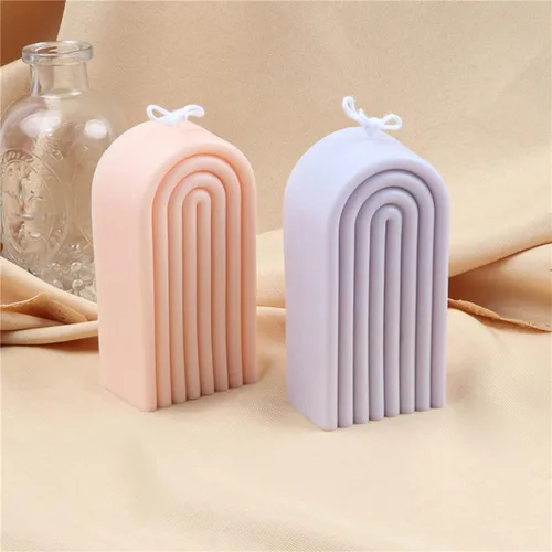Miniatura 3 de Moldes geométricos de arco iris para velas, molde de silicona en forma de U a rayas, moldes epoxi de líneas abstractas para hacer velas y hornear