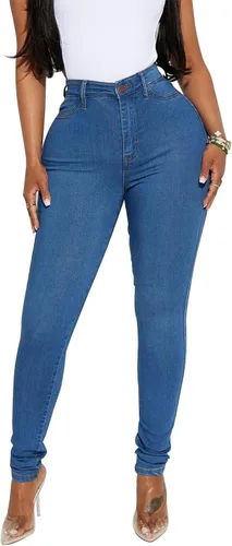Miniatura 25 de KUNMI - Pantalones de mezclilla clásicos de cintura alta para mujer, elásticos, con efecto de levantamiento de glúteos, ajustados