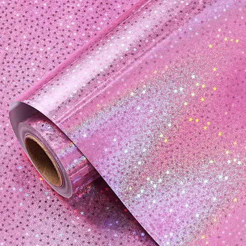 LeZakaa Papel de Regalo Holográfico Rosa, Papel de Aluminio Metálico con Brillo y Diseño de Estrellas para Navidad, Día de la Madre, Graduación,