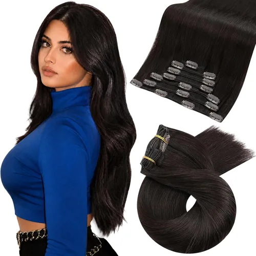 Miniatura 29 de Moresoo Extensiones de cabello humano con clip, balayage, color marrón oscuro a marrón dorado con clip, extensiones de cabello humano con clip, 5