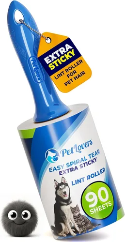 PetLovers Rodillo de pelusa extra pegajoso, unidad individual, 90 hojas para eliminación de pelo de mascotas, removedor de pelusa de perros y gatos