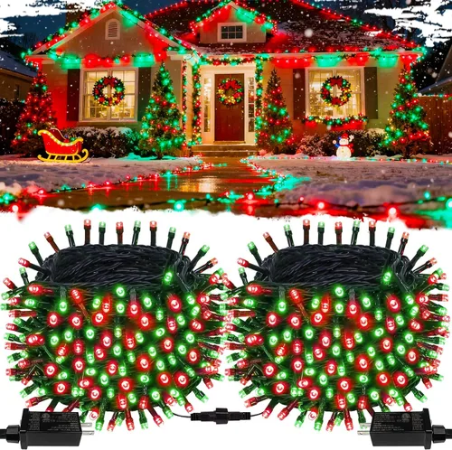 Miniatura 12 de Guirnalda de luces de Navidad, paquete de 2 unidades, se pueden conectar entre si, 164 pies, 400 focos LED rojos, impermeables, para interiores