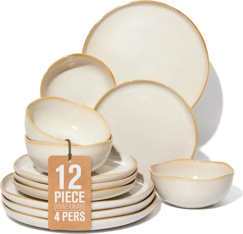 Miniatura 57 de Pokini - Juegos de vajilla de gres para cena, juego de platos y cuencos de cerámica, platos de cocina aptos para microondas y lavavajillas, platos