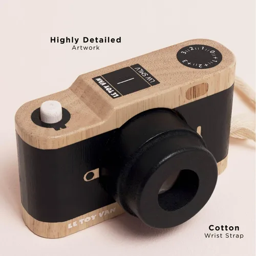 Miniatura 5 de Le Toy Van Cámara de madera vintage – FSC 100% madera sostenible certificada – Cámara retro para niños con lente caleidoscopio y obturador a presión