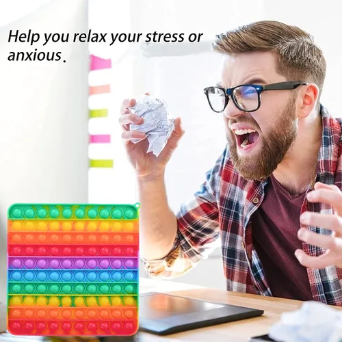 Miniatura 7 de Juguetes sensoriales para ansiedad de gran tamaño, 7.87 pulgadas, 100 burbujas, juguetes grandes de silicona para aliviar la presión, color arcoíris