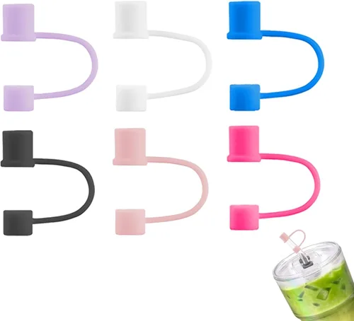Paquete de 6 Cubrepajitas, Adecuadas para Todas las Tazas con un Diámetro de Pajita de 0.31in/8mm, Tapas de Silicona a Prueba de Polvo (La Taza No