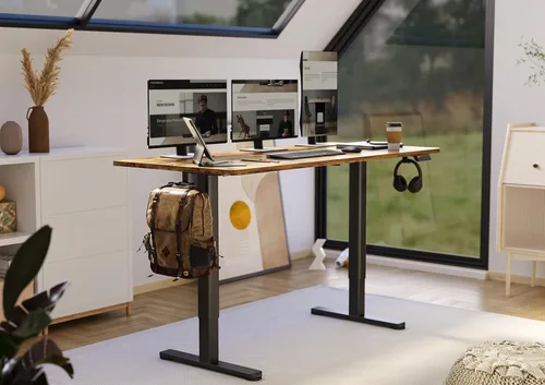 Miniatura 2 de Claiks - Escritorio eléctrico de pie, escritorio de altura ajustable para trabajar sentado o de pie, escritorio de oficina en casa con tablero