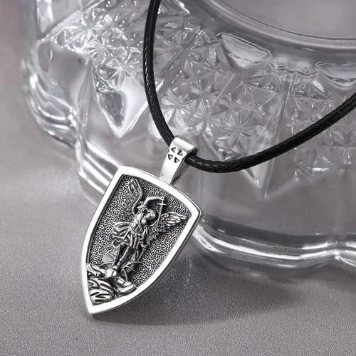 Miniatura 42 de Odinstone Collar de plata de ley 925 con medalla de San Miguel/San Cristóbal/San Benito/Crucifijo de Jesús/San Uriel/Arcángel Rafael para hombres