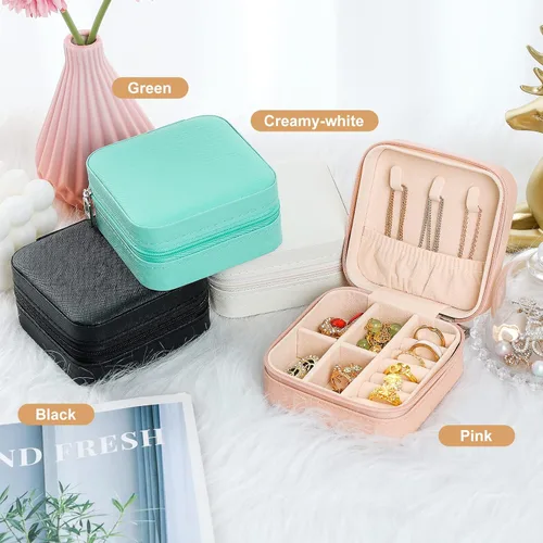 Miniatura 2 de Mini estuche de viaje de joyería, organizador de viaje de cuero para mujeres y niñas, pequeñas cajas de joyería para regalos, organizador de joyas