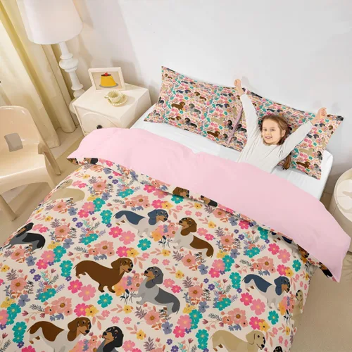 Miniatura 3 de Erosebridal Juego de funda de edredón con diseño floral rosa para cachorros, regalos para mujeres y niñas, adorable funda de edredón para amantes