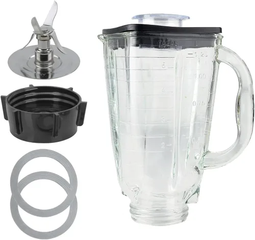 Miniatura 11 de Juego de 6 tarros de vidrio con tapa cuadrada de 5 tazas con cuchilla Fusion compatible con licuadoras Oster
