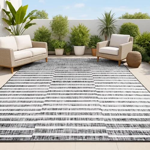 Miniatura 13 de JONATHAN Y Sukie - Alfombra moderna a rayas para interiores y exteriores, 2 x 8 pulgadas, color beige/marrón, para patio trasero, porche, fácil