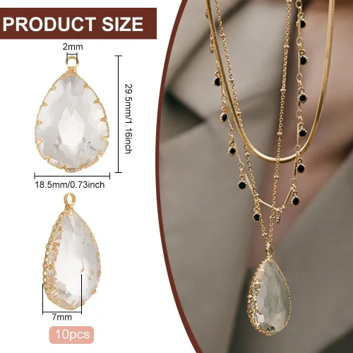 Miniatura 2 de BENECREAT Colgantes de Cristal de Latón con Dijes, Dijes Facetados en Forma de Gota de Lágrima para Hacer Joyas Accesorios DIY, Latón, vidrio