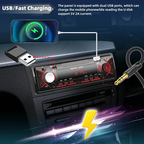 Miniatura 5 de Estéreo de coche de un solo DIN con Bluetooth 5.0 manos libres Llamadas Digital Receptor estéreo para coche Radio FM Reproductor MP3 Sistema