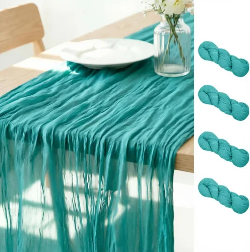 Miniatura 39 de LINXTAR Camino de mesa de gasa verde esmeralda de 160 pulgadas, 14 pies, gasa de verano, bohemio, camino de mesa para boda, fiesta de té, baby