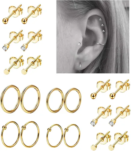 Miniatura 2 de 10 pares de aretes de acero inoxidable para cartílago, para hombres y mujeres