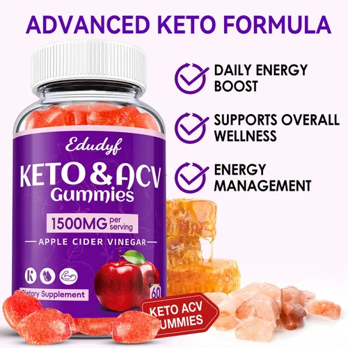 Miniatura 5 de Gomitas Keto ACV - Gomitas de vinagre de sidra de manzana de 1500 mg con probióticos, B12 y apoyo Keto, desintoxicación y limpieza, sin OGM