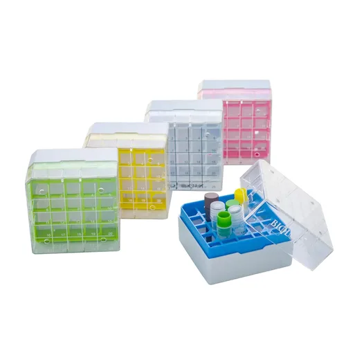 Cajas de congelador de policarbonato premium de 2 en 25 pocillos para almacenamiento de muestras, caja de laboratorio de congelador de colores