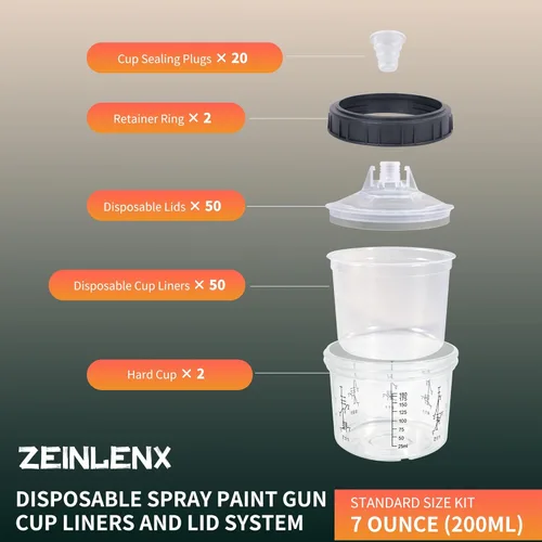 Miniatura 3 de Sistema de vasos de pistola de pintura desechable, kit de tazas mezcladoras de aerosol de pintura HVLP de 6.7 onzas fluidas con 50 revestimientos