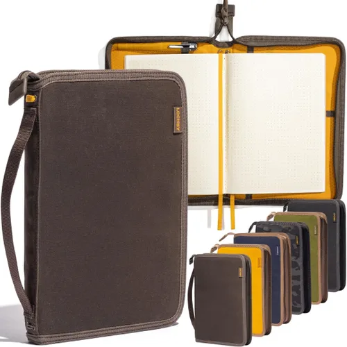 Miniatura 44 de LOCHBY® Carpeta Field A5 Cubierta de carpeta de 6 anillas Lona encerada resistente al agua Diseño plano Sistema A5 apto para recargar