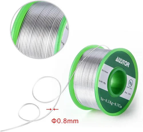 Miniatura 3 de AUSTOR - Hilo de soldadura sin plomo de 0.8 mm con núcleo de colofonia, 100 g