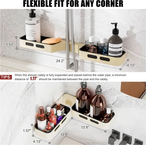 Miniatura 2 de Organizador de ducha esquinero, paquete de 2, estantes de ducha adhesivos sin taladro, con ángulo ajustable, organizador de baño de plástico