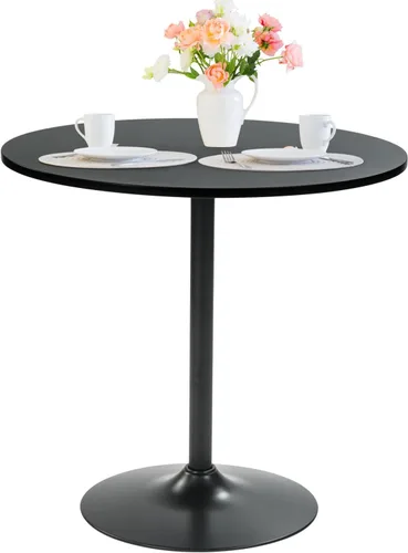 FurnitureR Mesa de comedor redonda de mediados de siglo de 31.5 pulgadas para 2-4 personas con base de pedestal para el hogar, oficina, sala de Negro