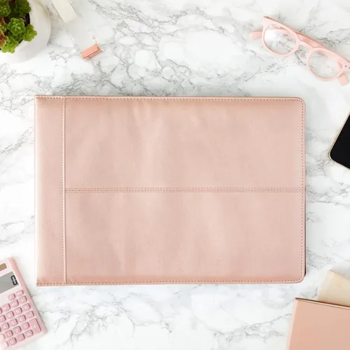 Miniatura 2 de Juvale Fundas para chequera de 14 x 10 pulgadas, piel sintética color oro rosa, carpeta y organizador de 7 anillos con capacidad para 600 cheques